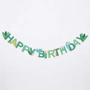 Green dinosaur theme happy birthday banner decoration set for kids party supplies