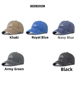 Multi-color display of washed cotton outdoor baseball caps with peak embroidery