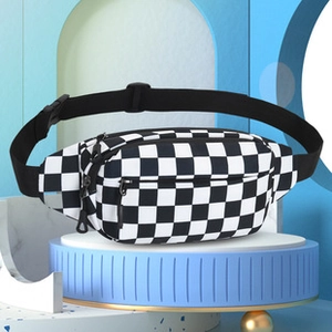 Detail of waterproof 400D oxford cloth waist bag with black and white checkered pattern