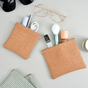 Brown and green woven PU leather storage pouches for glasses and accessories