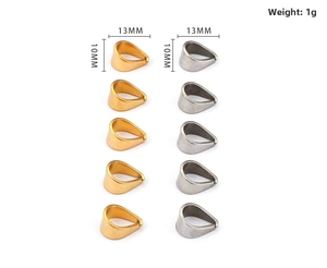 Detailed view of gold and silver pinch bails for jewelry making measuring 13mm by 10mm
