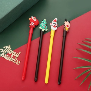 Lot de 4 stylos à encre gel Noël avec décorations Père Noël, cerf et sapin de Noël