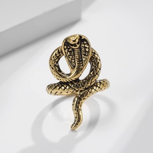Vintage gold cobra snake ring for men made of durable titanium steel with scale texture