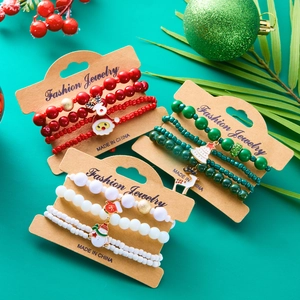 Braccialetti Di Perline Di Natale Multistrato Acrilico Lega Smalto Babbo Natale Renna Pupazzo Di Neve Ciondoli Gioielli Elastici Festa