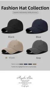 Adjustable cotton baseball caps in four colors featuring geometric square embroidery details