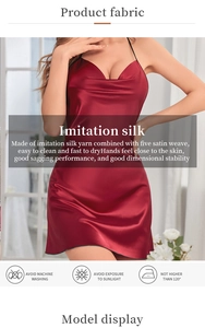 Détail d'une nuisette rouge en satin montrant la texture du tissu et les conseils de lavage