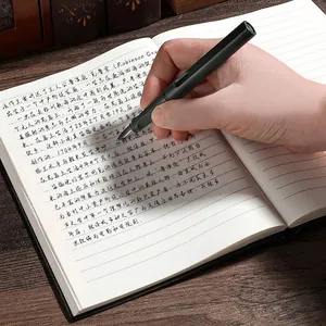 A5 faux leather notebook with 180-degree flat opening and elegant black matte pen