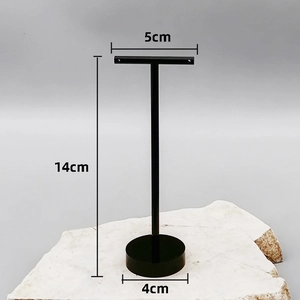 Matte black acrylic T-shaped earring display stand 14cm high with circular base