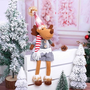 Christmas plush reindeer doll with long legs and striped scarf for holiday home decor