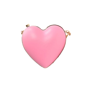 Pink heart-shaped mini crossbody bag with golden chain strap for women, front view