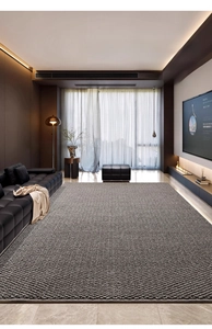 Detailed view of sisal-look rug in antique silver with 3D weave and reinforced edges