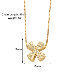 Detail of 47cm gold necklace with cubic zirconia X pendant showing weight and size specs