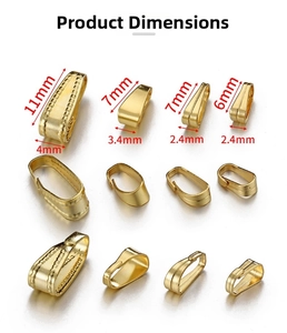Detailed size guide for gold stainless steel pinch bails in four different dimensions