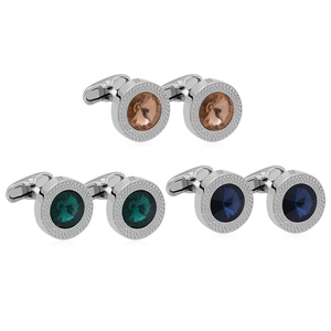 Boutons de manchette classiques argentés avec pierres rondes en trois coloris assortis