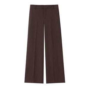 Women's dark brown wide-leg trousers with white pinstripes in a classic high-waisted cut