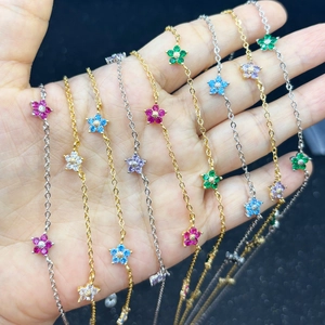 Luxurious multi-colored flower necklace with zircon crystals in gold and silver plating
