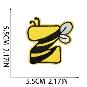 Detail view of cartoon bee embroidery letter Z patch with 5.5cm size measurement