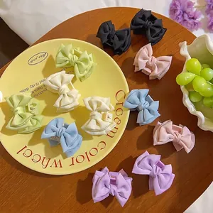 Satin Bowknot Hair Claw Clip Small Double Layer Matte Sweet Elegant Hair Accessories For Women Girls