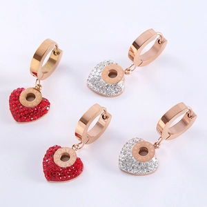 Elegant gold heart earrings with crystals and Roman numerals, red and white variants