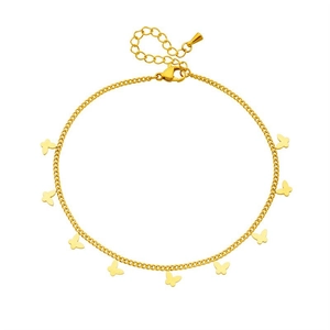 Minimalist gold-plated stainless steel butterfly anklet with adjustable lobster clasp