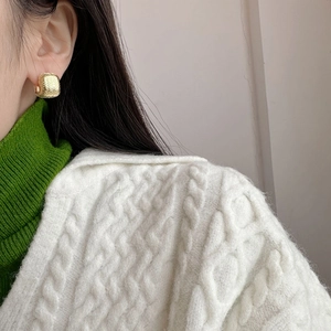 Minimalist gold square textured hoop earrings for women with irregular metal pattern