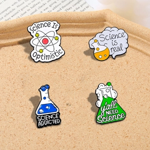 Cartoon Science Enamel Pin Chemistry Lab Beaker Atom Design Zinc Alloy Badge For Students Teachers Science Enthusiasts Decoration