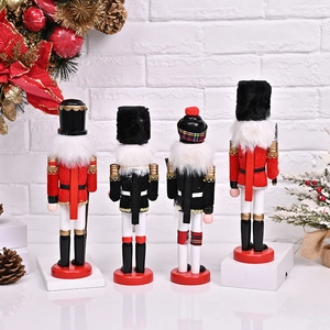Set of 4 traditional 30cm wooden nutcracker soldiers for Christmas tabletop decoration