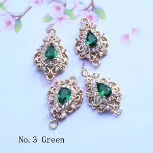 Hollow rhombus green gemstone pendants with cubic zirconia for DIY jewelry making