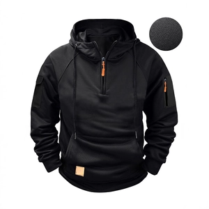 Schwarzer Herren-Taktik-Hoodie mit halbem Reißverschluss, Funktionstaschen und fester Textur