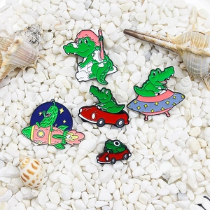 Cartoon Crocodile Spaceship Car Rocket Enamel Brooch Pin Set Alloy Animal Cucumber Lapel Badge For Backpack Clothing Accessory