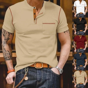 Men's breathable Henley shirt with contrast stitching and chest pocket in multiple colors
