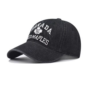Casquette de baseball en jean délavé noir avec broderie Canada et feuille d'érable