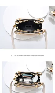 Internal view of beige crossbody bag showing multi-compartment storage and capacity