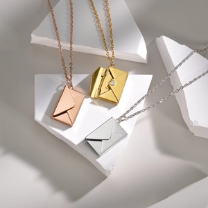 Custom stainless steel envelope locket necklaces in gold, silver, and rose gold finish