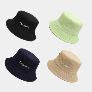 Washed Cotton Bucket Hat Foldable Breathable Sun Protection Wide Brim Letter Embroidery Casual Outdoor Travel Sunshade