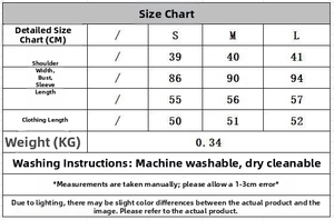 Detailed size chart for women knit cardigan showing measurements in CM for S M L sizes