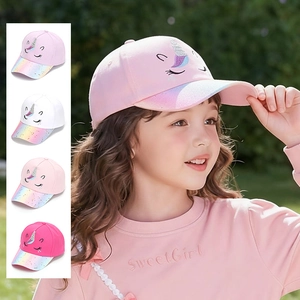 Kids Girls Baseball Cap Unicorn Embroidery Sequin Rainbow Glitter Brim Cartoon Sun Protection Hat Adjustable