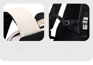 Detail of thickened breathable mesh shoulder straps and non-slip chest buckle on the backpack