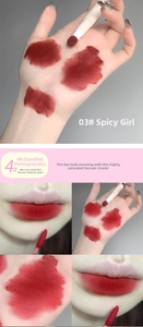 Lip cream arm swatches and lip application showing matte dark brick red and berry shades