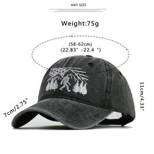 Detailed size chart for charcoal gray baseball cap with forest embroidery and metal buckle
