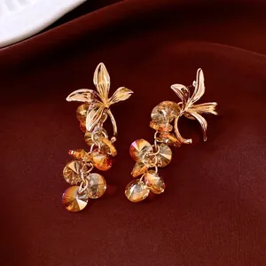 Boucles D'oreilles Pendantes Gland Perles De Verre Champagne Avec Tige Argent Sterling 925 Femmes Bijoux Fleurs Élégants