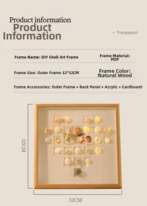 Detailed view of DIY shell heart picture frame with LED lights and wood finish