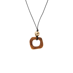 New Chinese style zen square pendant necklace in brown resin with black cord chain