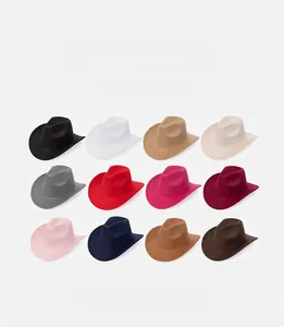 Collage showing twelve available colors of high-density wool felt jazz hats for men and women
