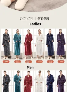 Détails de peignoirs longs en flanelle pour hommes et femmes avec texture douce et poches