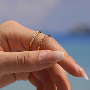 18k gold plated stainless steel rings featuring sparkling 5A white and pink zircons
