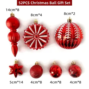 52-piece red Christmas ornament set including snowflakes, stars and assorted baubles