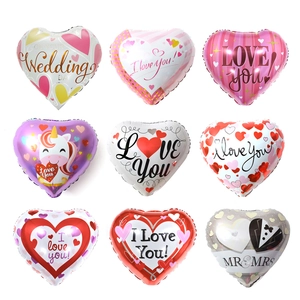 Set of 9 heart-shaped foil balloons with I Love You and Wedding prints for party decor