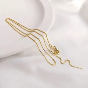 Golden S925 sterling silver box chain necklace with adjustable sliding bead and spring clasp