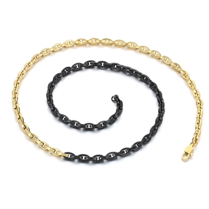 5mm black and gold bamboo chain necklace in titanium steel with pig nose clasp design